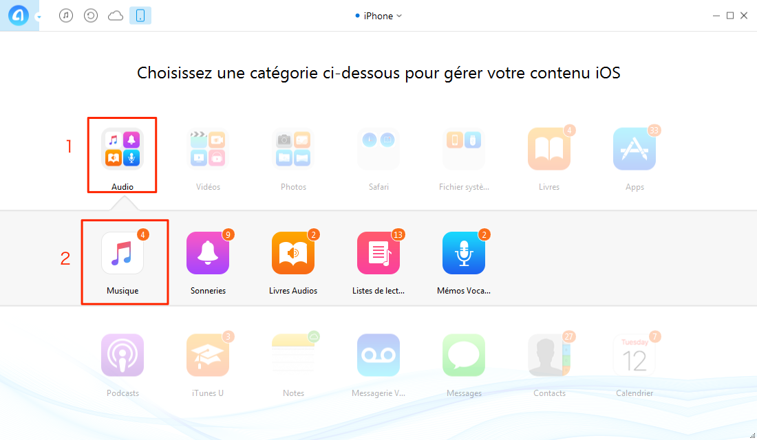 Transférer de la musique de Windows Media Player vers iPhone 6 - étape 1