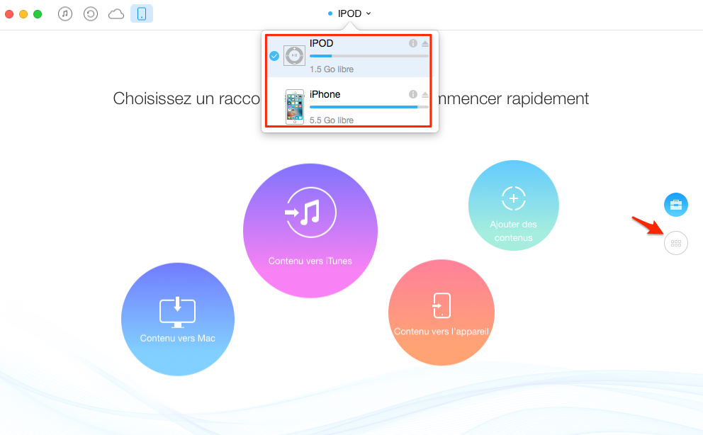 Transfert de musique de l'iPod à l'iPhone 7 avec AnyTrans – étape 1