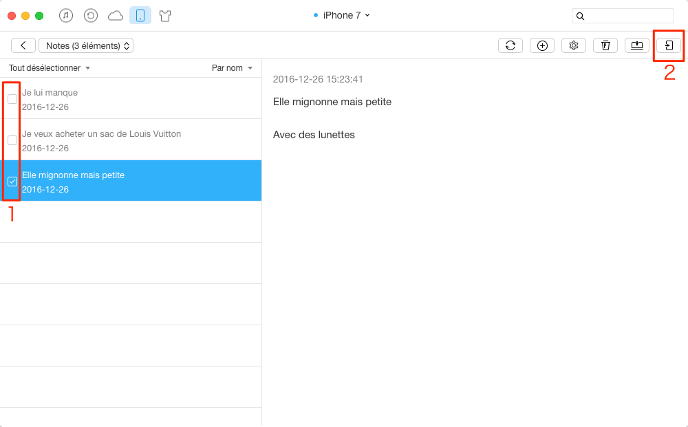 Transférer rapidement les notes iPhone 7 (Plus) vers iPad – étape 3