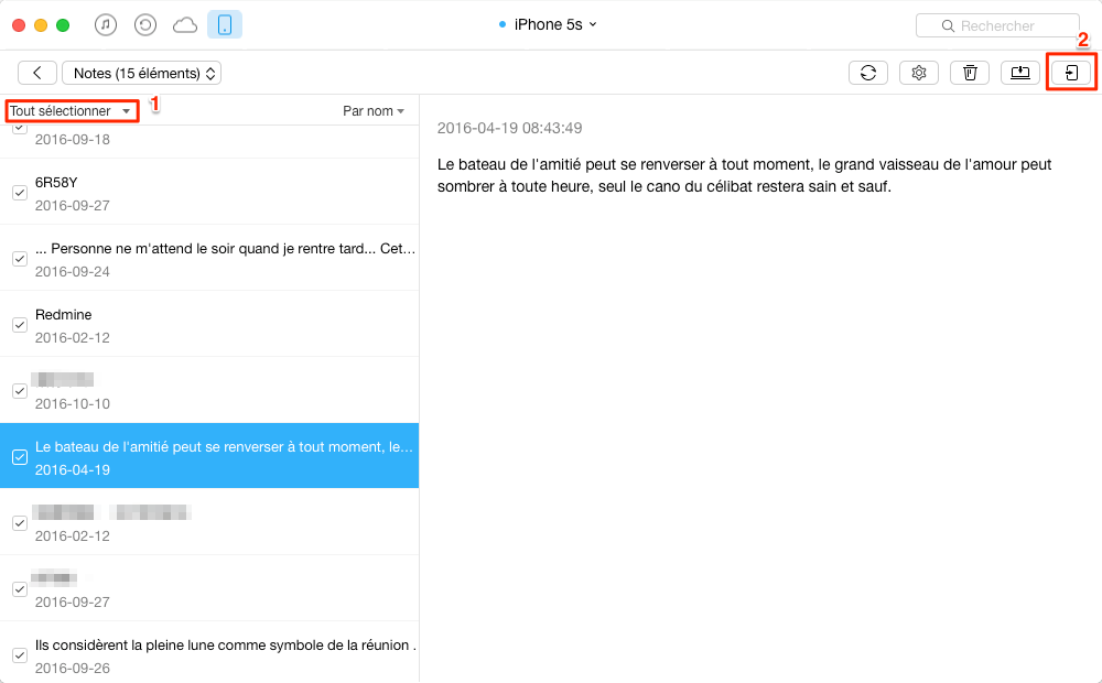 Transférer des notes iPhone à nouvel iPhone 6 /6s directement – étape 3