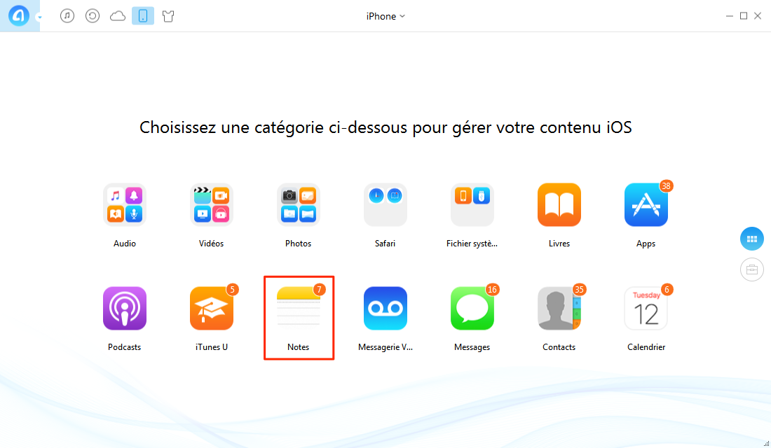 Sauvegarder des notes iPhone vers ordinateur - étape 2