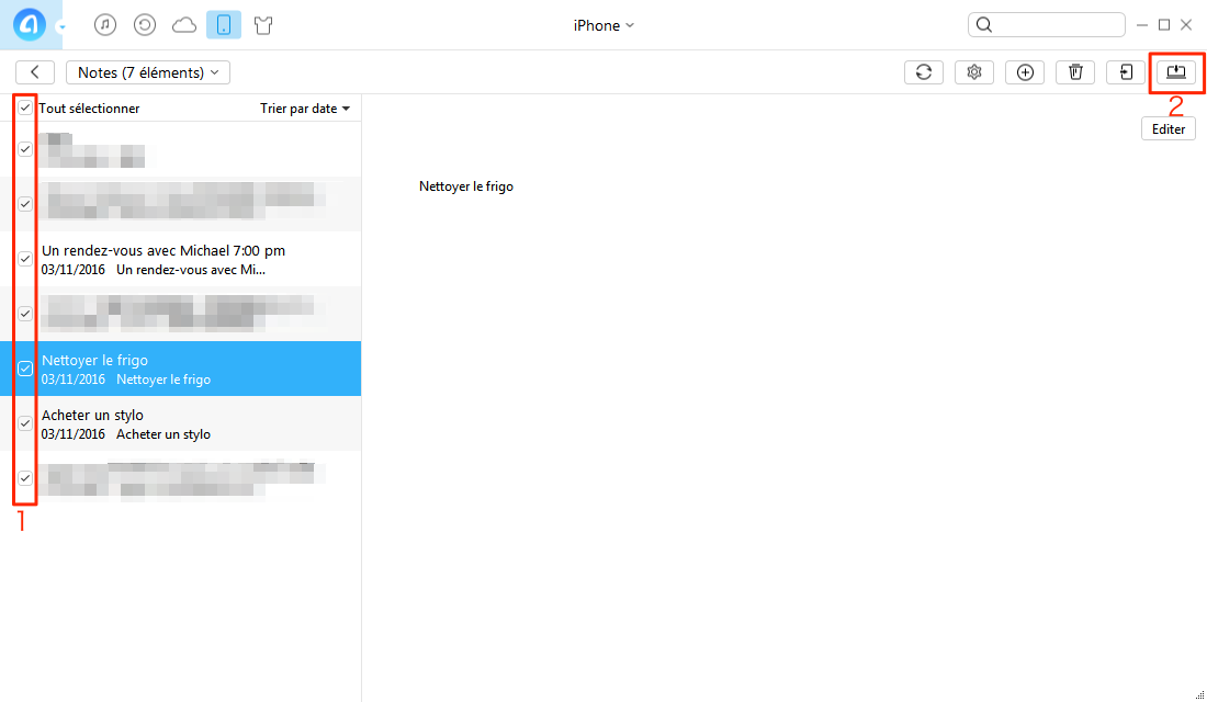 Transférer des notes iPhone vers PC - étape 3
