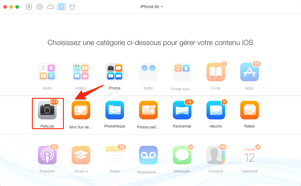 Transférer des photos de l'iPhone 6/6s vers ordinateur - étape 2