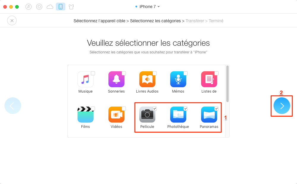 Transférer toutes les photos de l'iPhone 7 à iPad en un clic - étape 3