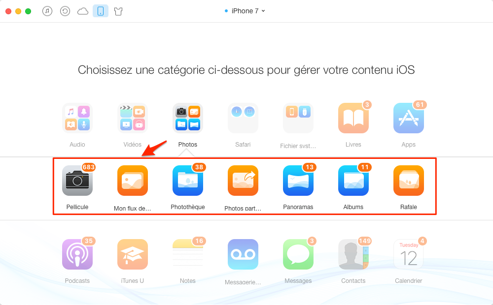 Copier toutes les photos de l'iPhone 7 à iPad en un clic - étape 1