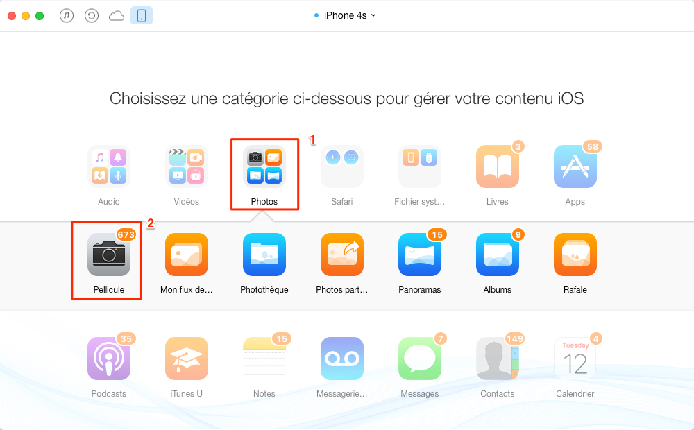 Transférer des photos de l'ancien iPhone iPad à l'iPhone 6 - étape 2