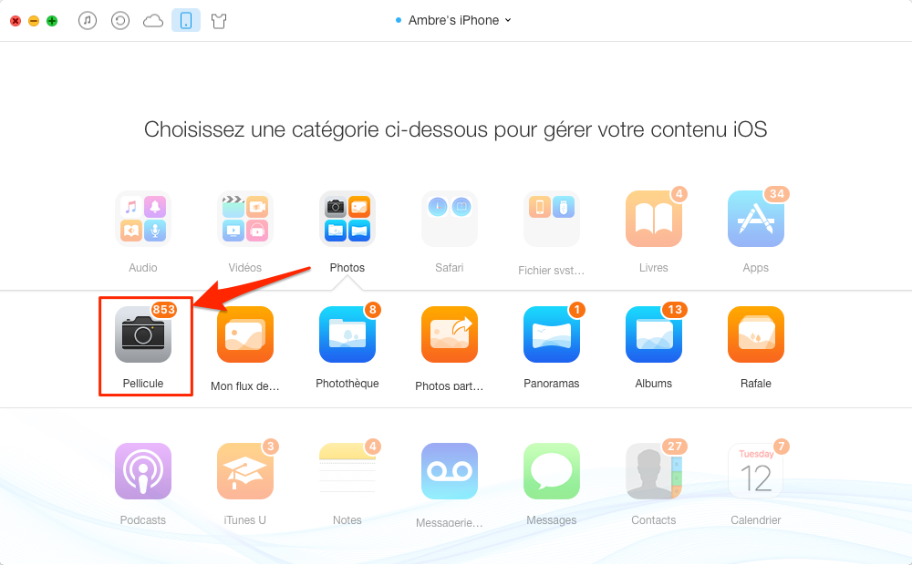 Envoyer les photos iPhone 4/4s/5/5s/6/6s/SE vers iPhone 7 – étape 2