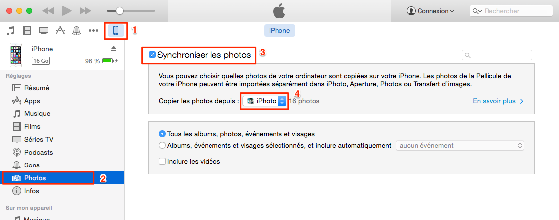 Transférer les photos de l'ordinateur vers un autre iPhone via iTtunes