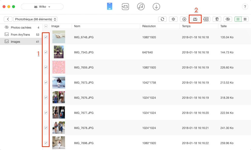 Transférer les photos de Wiko vers Mac directement – étape 3