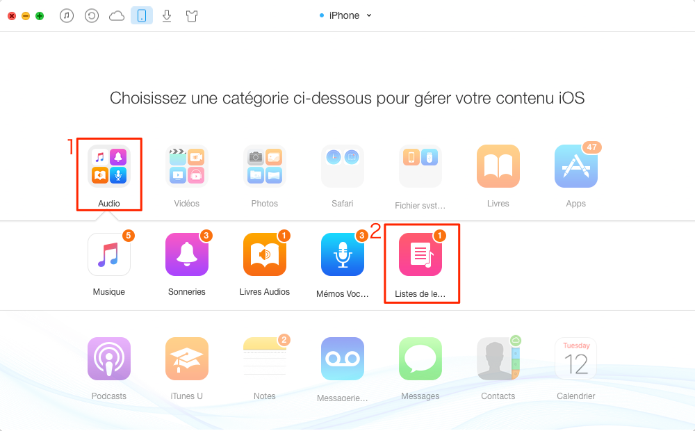 Transférer playlist d'ancien iPhone vers iPhone 7 (Plus) – étape 2