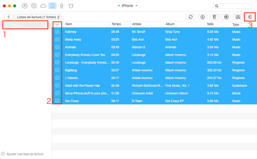 Comment transférer playlist iPhone vers iPhone 7 (Plus) – étape 3