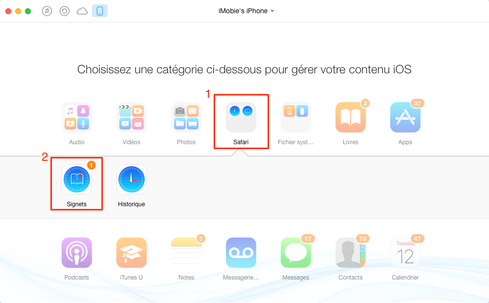 Transférer facilement les signets iPhone 7 vers Mac – étape 2