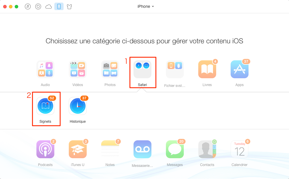 Comment transférer des signets de l'iPhone vers l'iPad - étape 2