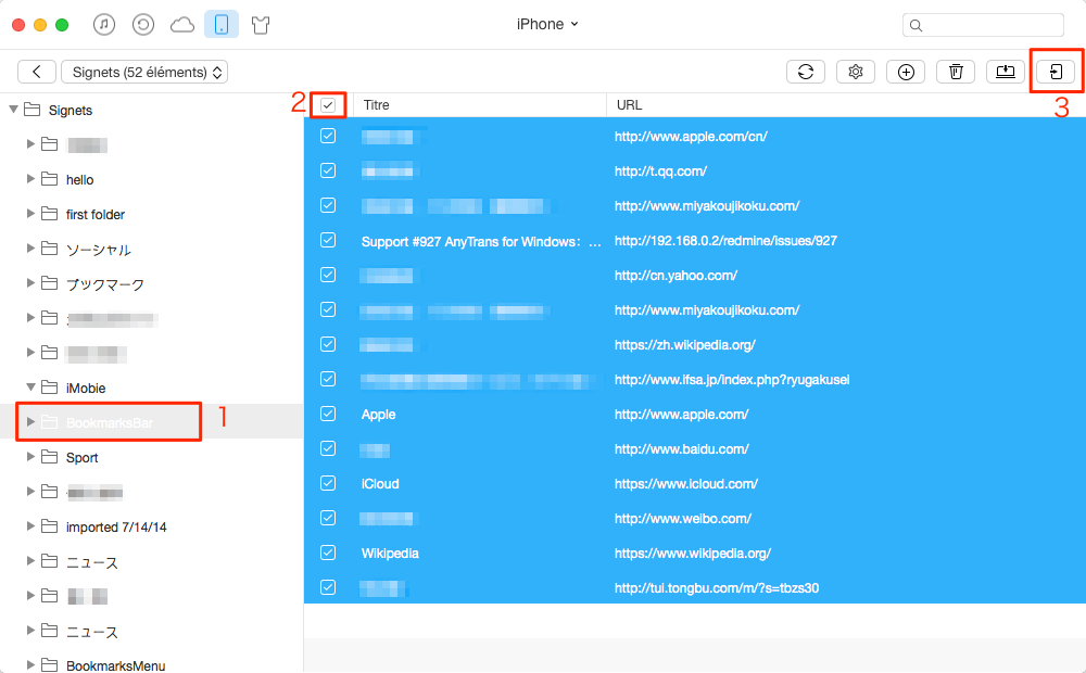 tTransférer des signets iPhone vers l'iPad avec AnyTrans - étape 3