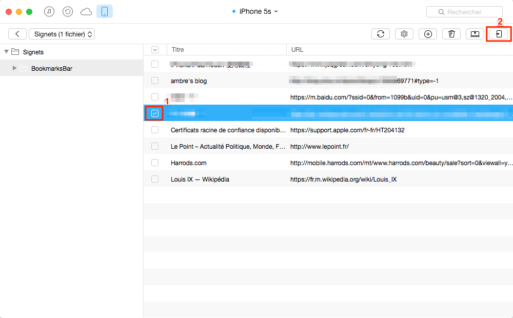 Transférer des signets d'un ancien iPhone vers iPhone 6s – étape 3