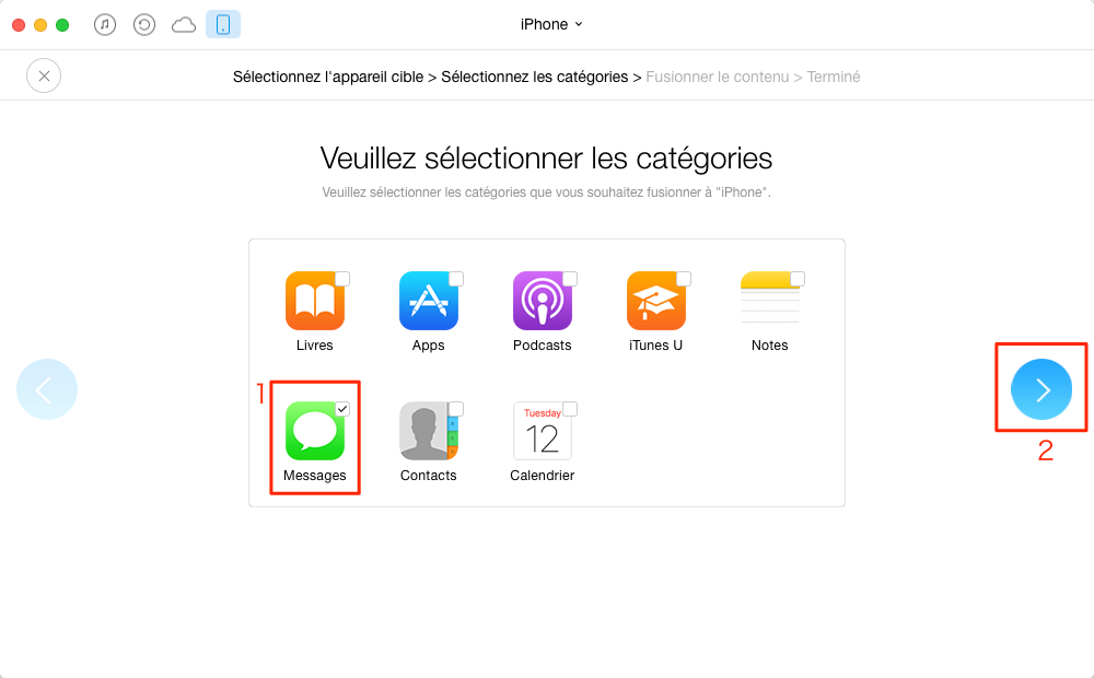 Transférer des Messages de l'iPhone 6 vers iPhone SE - étape 3