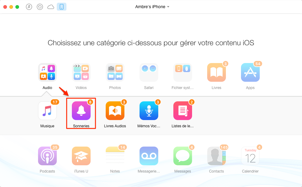 Copier des sonneries de l'iPhone à iTunes – étape 2