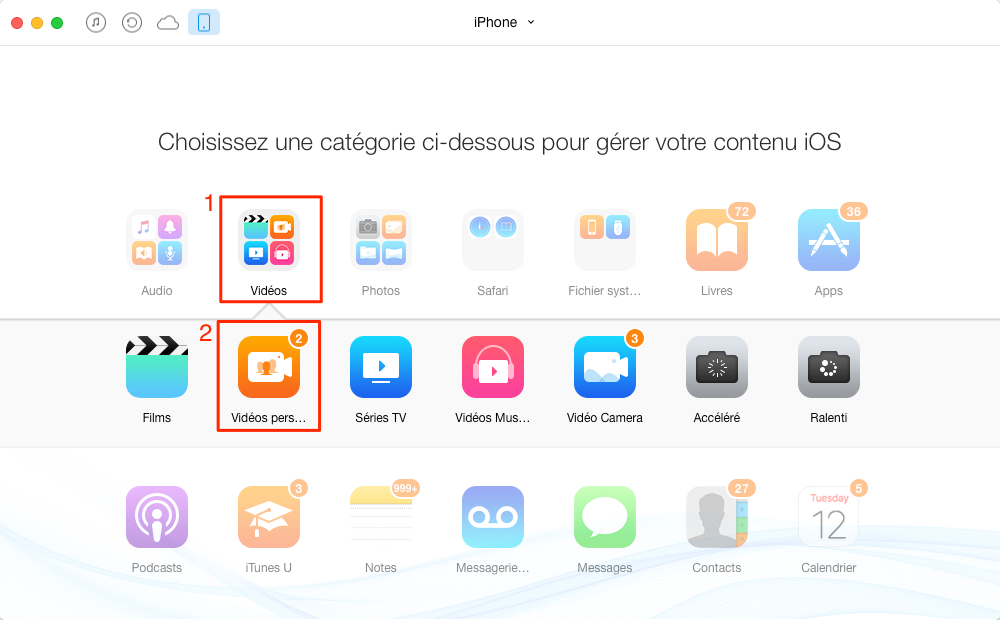 Transférer rapidement les vidéos d'un ancien iPhone vers iPhone 7 – étape 2