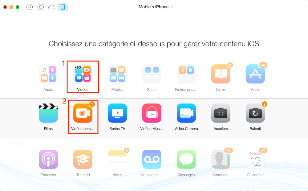 Transférer des vidéos de l'iPhone vers Mac - étape 2