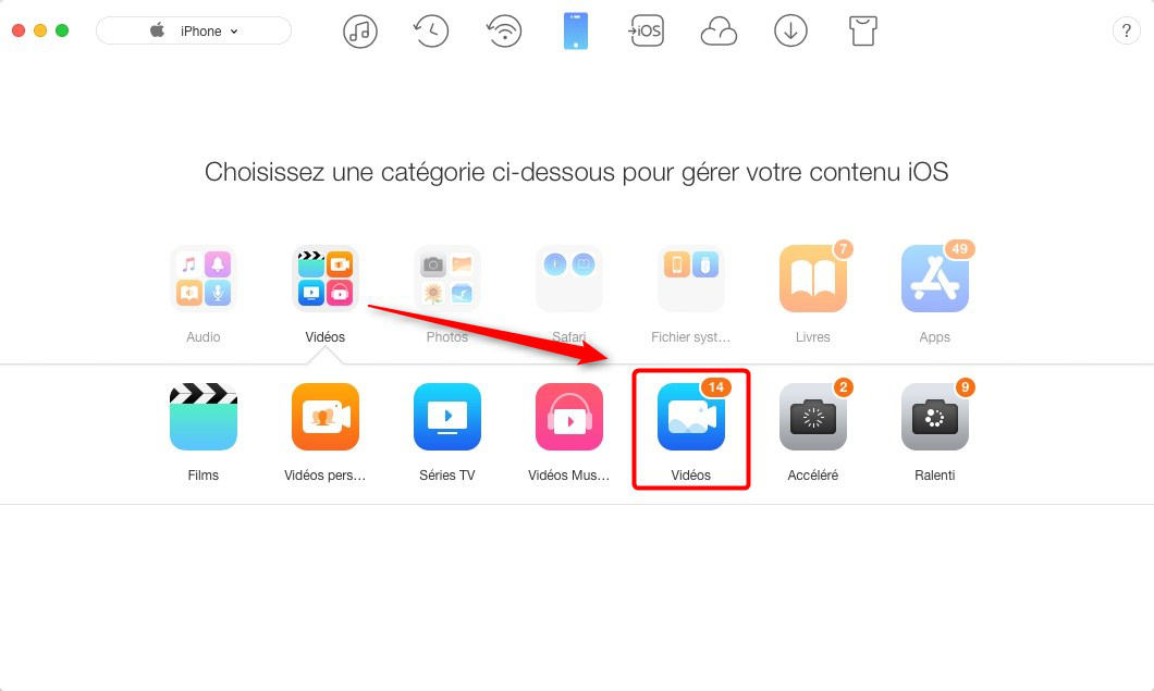 Transférer des vidéos de l'iPhone vers Mac - étape 2