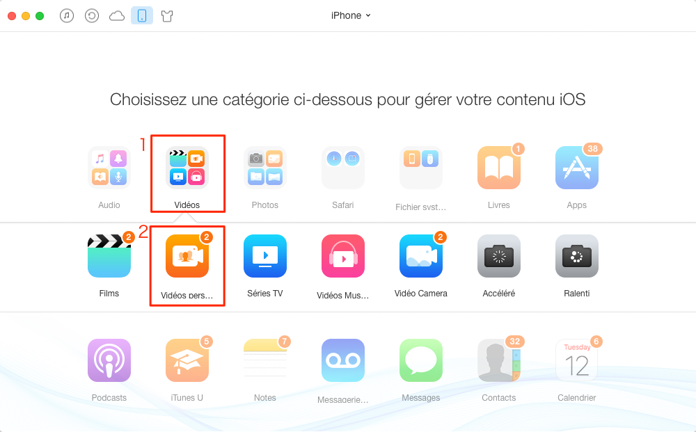 Moyen de transférer vidéos iPhone 7 vers Mac – étape 2
