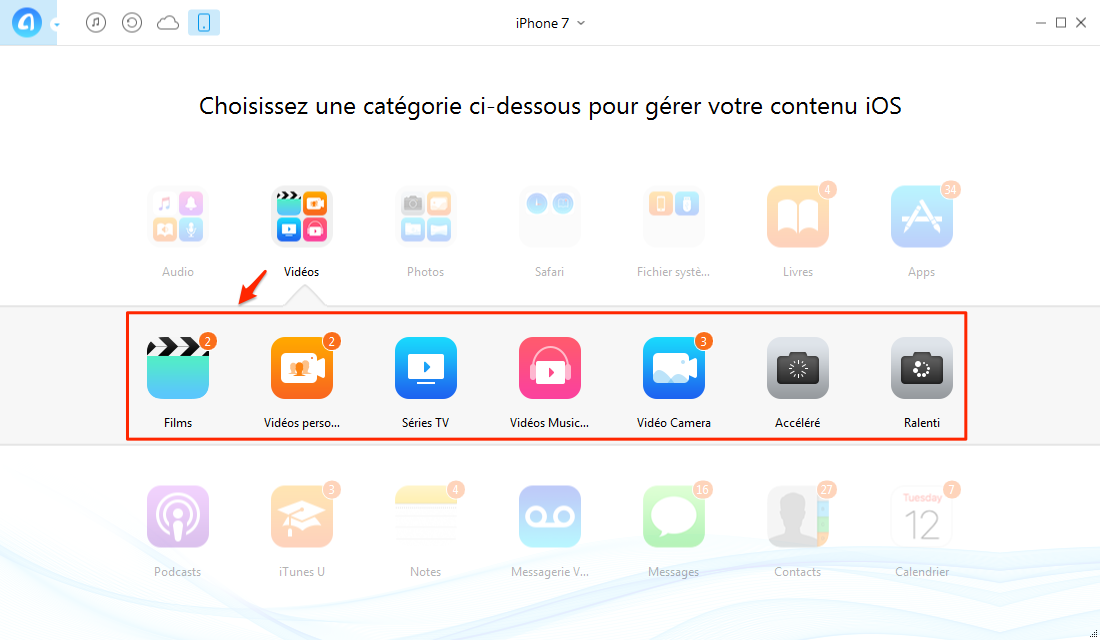 Transférer les vidéos iPhone 7 vers PC – étape 2
