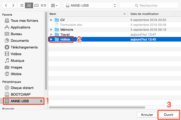 Envoyer des vidéos depuis iPhone/iPad vers USB – étape 3