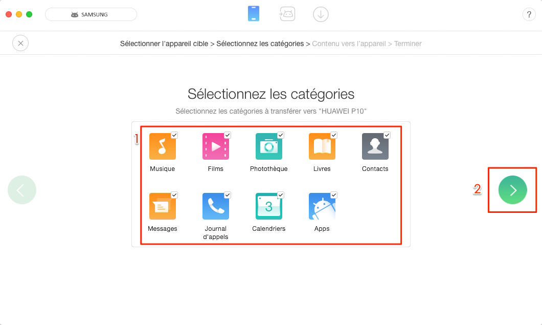 Copier toutes les données Samsung vers HTC – étape 2