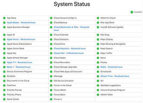 Vérifiez si les serveurs Apple sont tous opérationnels