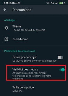 WhatsApp Android ne pas enregistrer les photos dans galerie