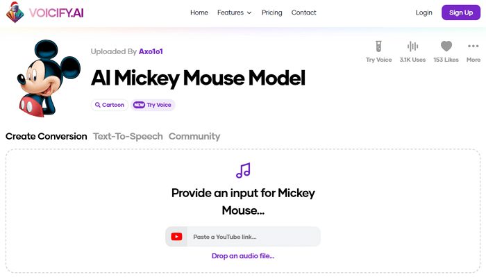 Voicify.ai Changeur de voix Mickey Mouse