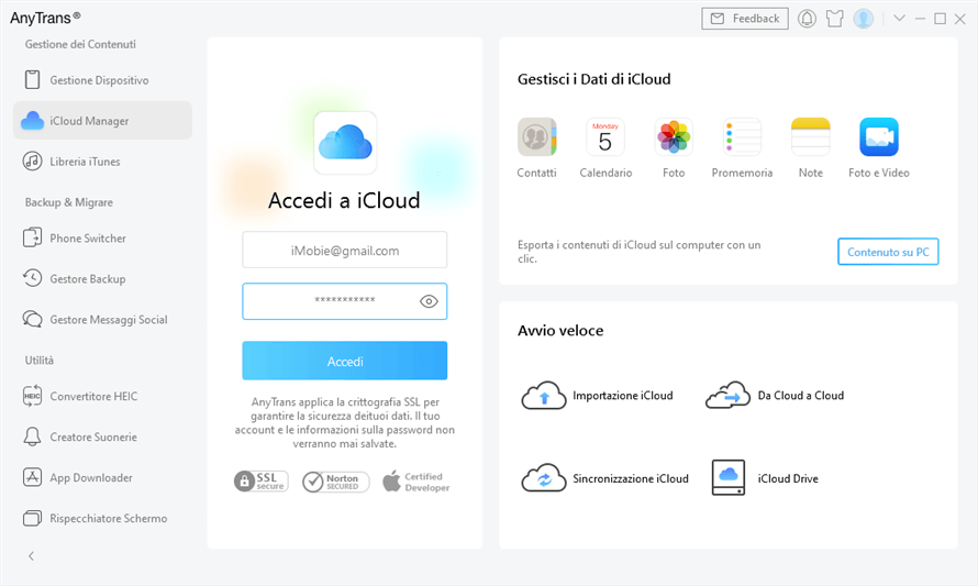 accedi icloud account