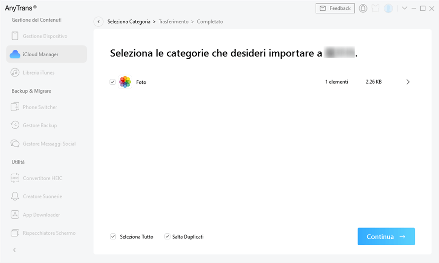 scegli importazione icloud