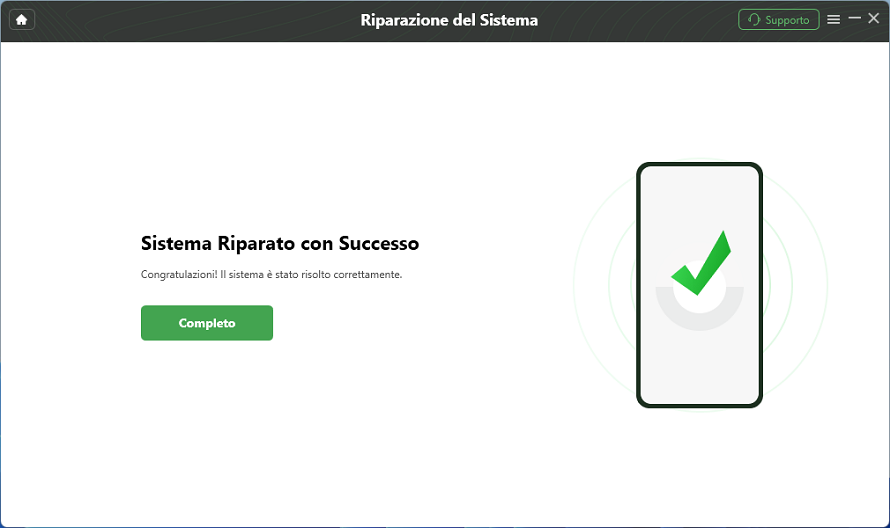 Sistema di riparazione completato