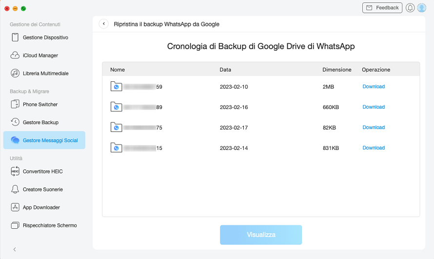 Scegli un backup di Google