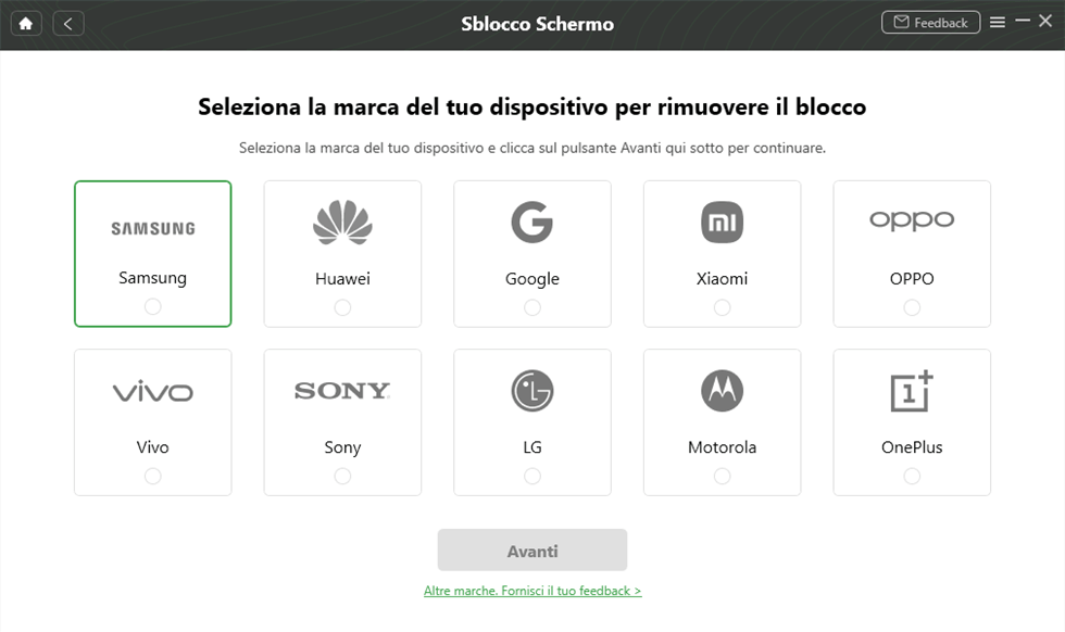 Scegli Xiaomi come marca del dispositivo