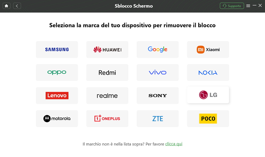 Seleziona la marca del tuo tablet