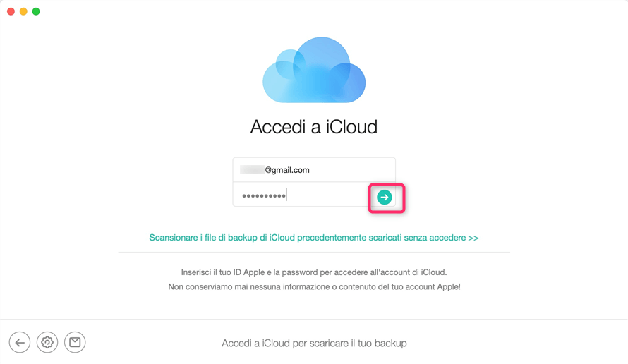 Accedi a iCloud per scaricare il backup di iCloud