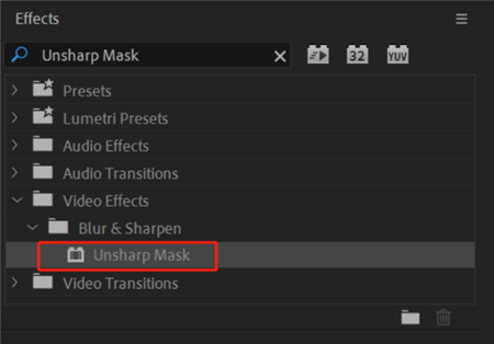 Opzione Unsharp Mask 