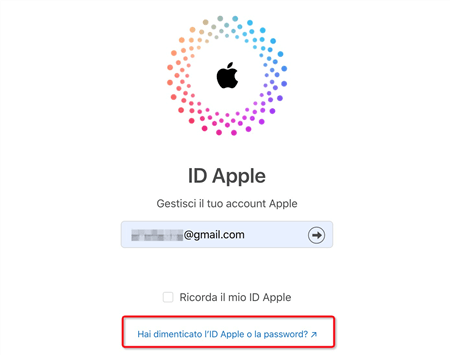 Apri il sito Web ufficiale dell'ID Apple