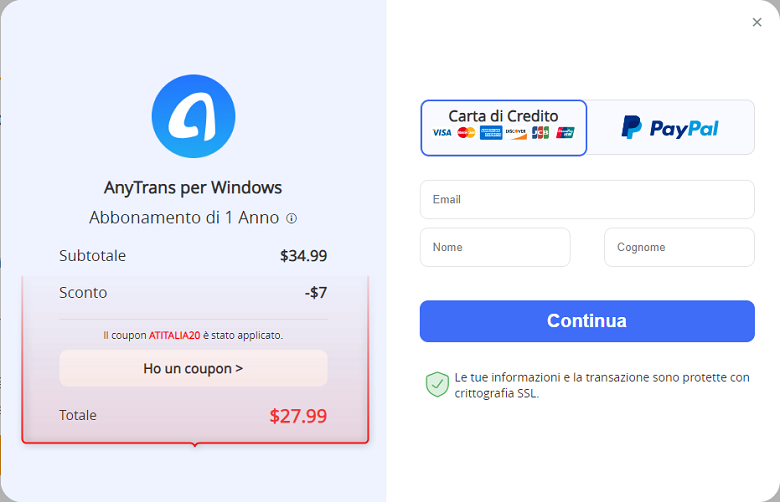 AnyTrans-Il codice sconto è stato applicato