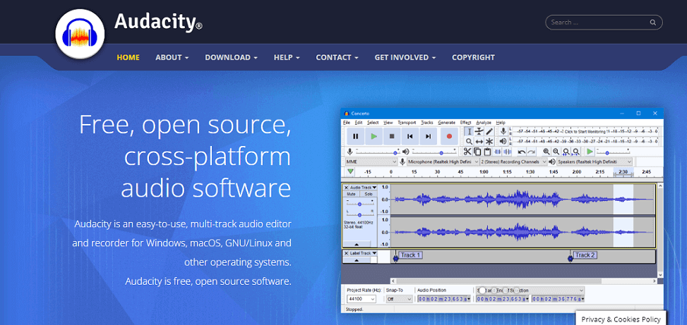 Registratore audio integrato di Audacity Mac