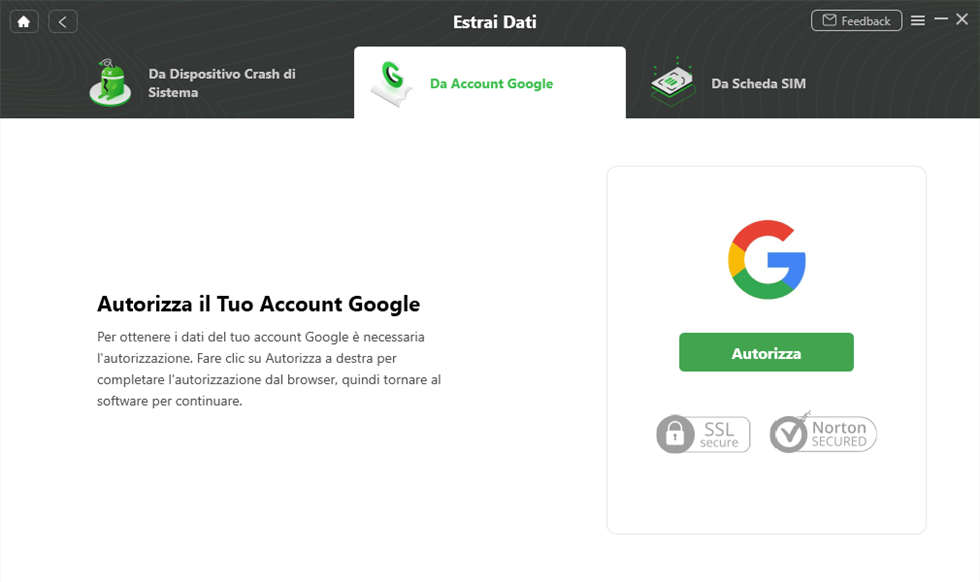 Autorizza il tuo account Google  