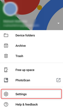 avvia le impostazioni in app google foto sul tuo dispositivo
