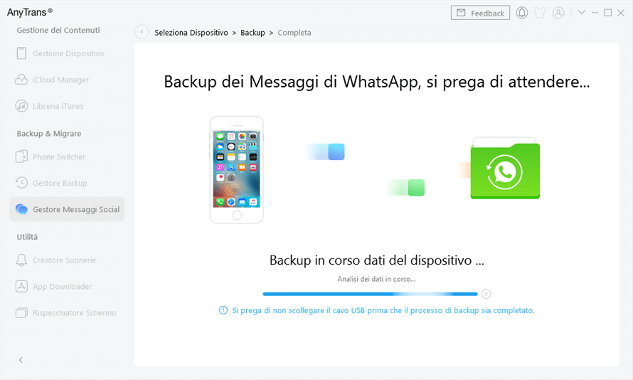 Backup le chat Whatsapp in corso