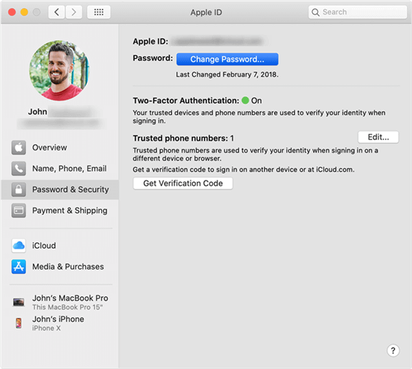cambia password su mac tramite autenticazione a due fattori