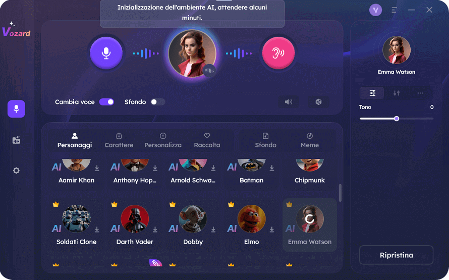 Scegli un effetto sonoro e cambia la tua voce