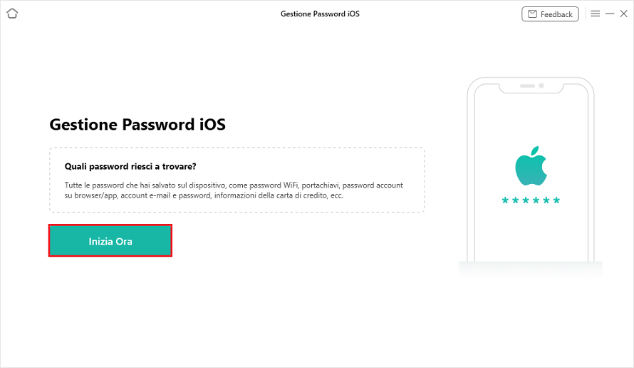 Clicca Inizia Ora per gestore password iOS