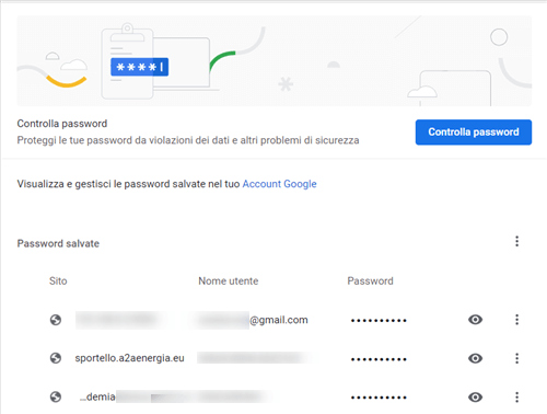 Visualizzare la password gmail su Chrome