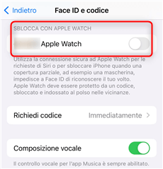 Configura Sblocco con Apple Watch
